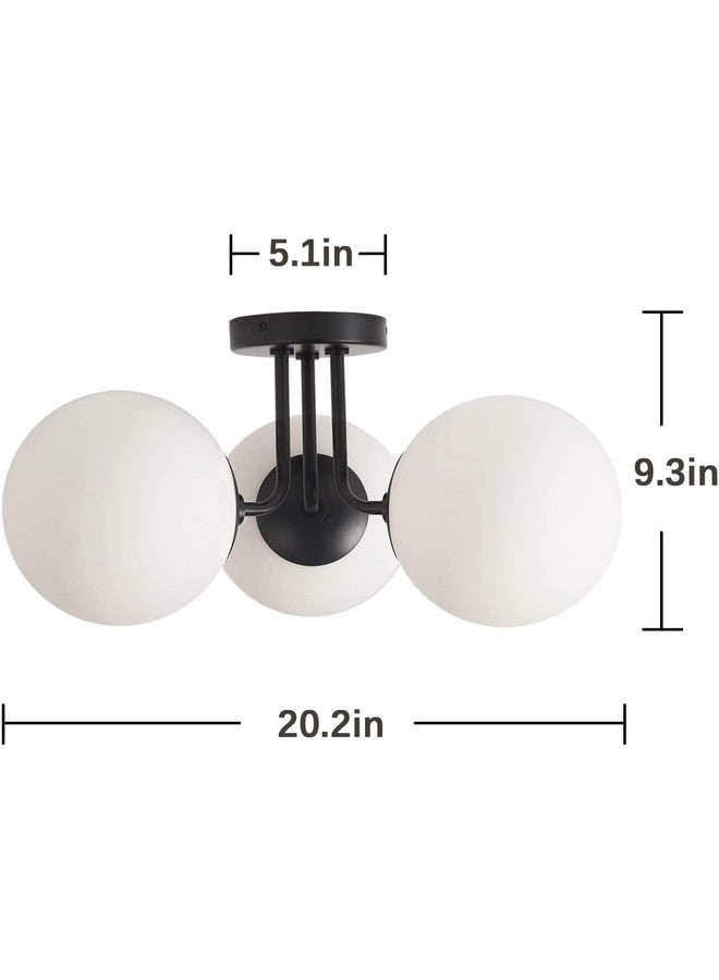 SINOMAN مصباح سقف أسود SINOMAN لغرفة المعيشة / أضواء معلقة سوداء / ديكور منزلي / ضوء سقف لغرفة المعيشة / أضواء معلقة زخرفية مع ظل زجاجي (مجموعة 3 مصابيح، مع لمبة) - Image 4