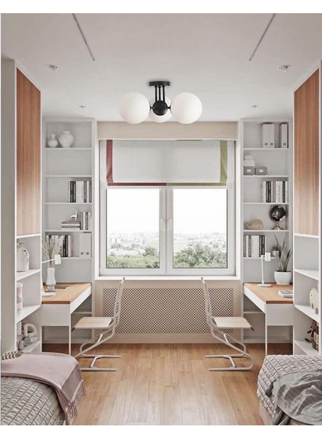 SINOMAN مصباح سقف أسود SINOMAN لغرفة المعيشة / أضواء معلقة سوداء / ديكور منزلي / ضوء سقف لغرفة المعيشة / أضواء معلقة زخرفية مع ظل زجاجي (مجموعة 3 مصابيح، مع لمبة) - Image 3