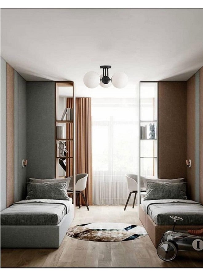 SINOMAN مصباح سقف أسود SINOMAN لغرفة المعيشة / أضواء معلقة سوداء / ديكور منزلي / ضوء سقف لغرفة المعيشة / أضواء معلقة زخرفية مع ظل زجاجي (مجموعة 3 مصابيح، مع لمبة) - Image 5