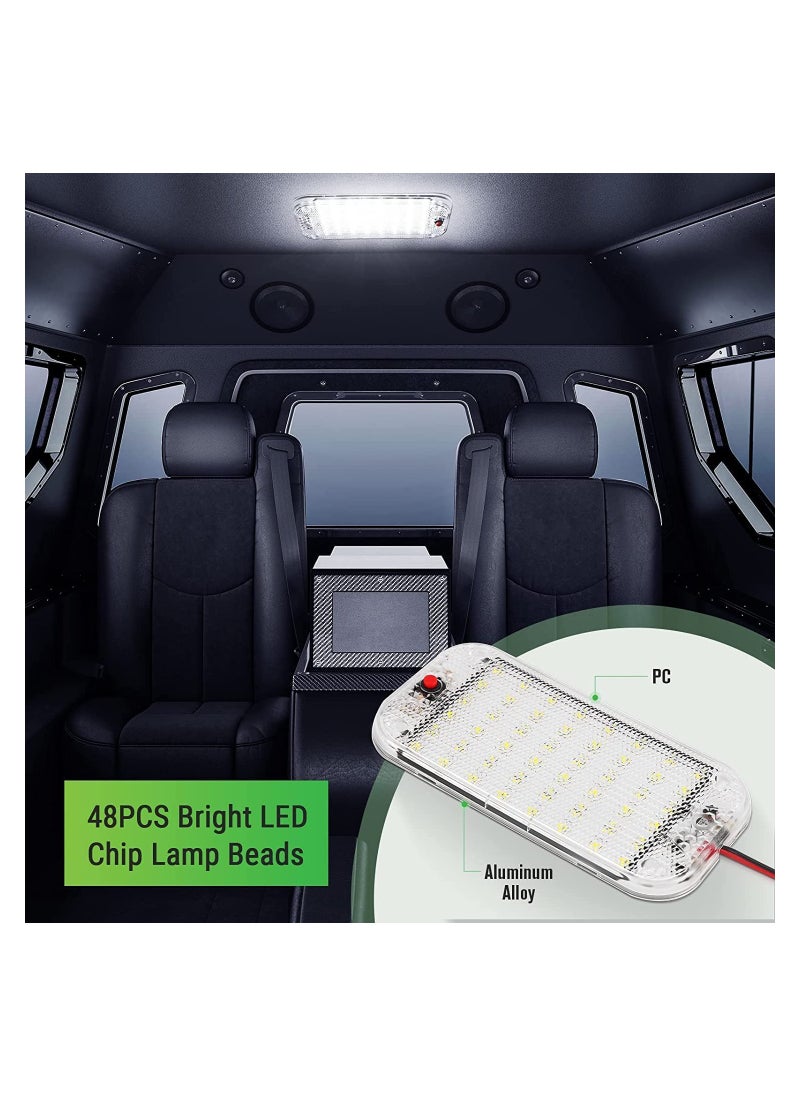 KASTWAVE LED Interior Light 2PCS 10W 48 LED Universal Bright Interior Light with ON/OFF Switch for 12V-85V Car Van Truck Lorry Camper Boat Caravan Motorhome Dome Ceiling Light Ultra-thin Bright Crystal  - Image 2
