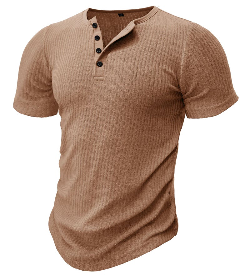 and sports Slim Fit muscle men''s short-sleeved T-shirt foreign trade fitness elastic thread tight solid color Henry - Image 1