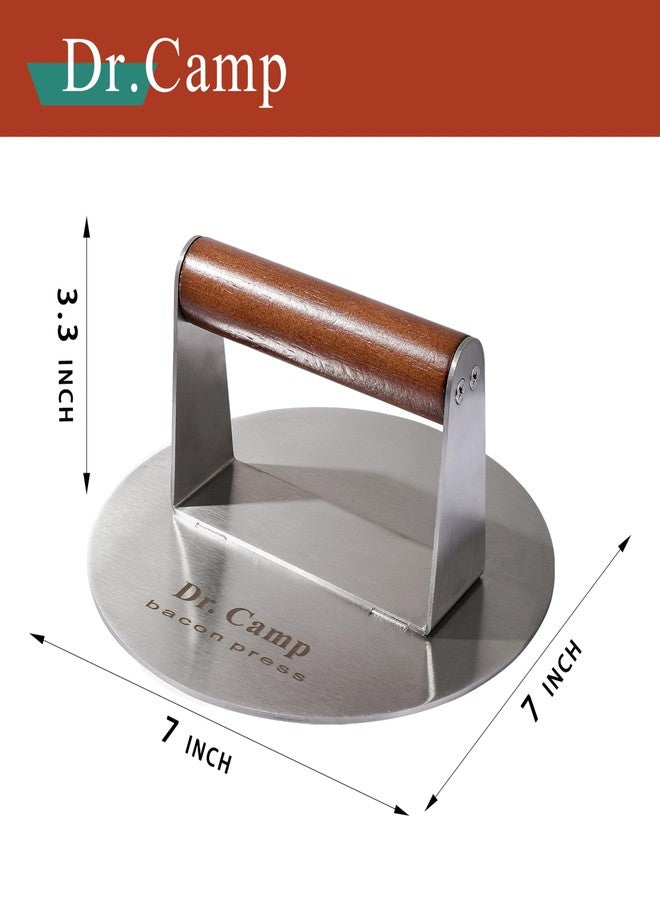 Dr.Camp 7 Inch Stainless Steel Smash Burger Press Burger Smasher Bacon Press Meat Press for Griddle Flat Top Grill with Solid Wood Handle Smooth Bottom Heavy Duty (Round) - Image 5