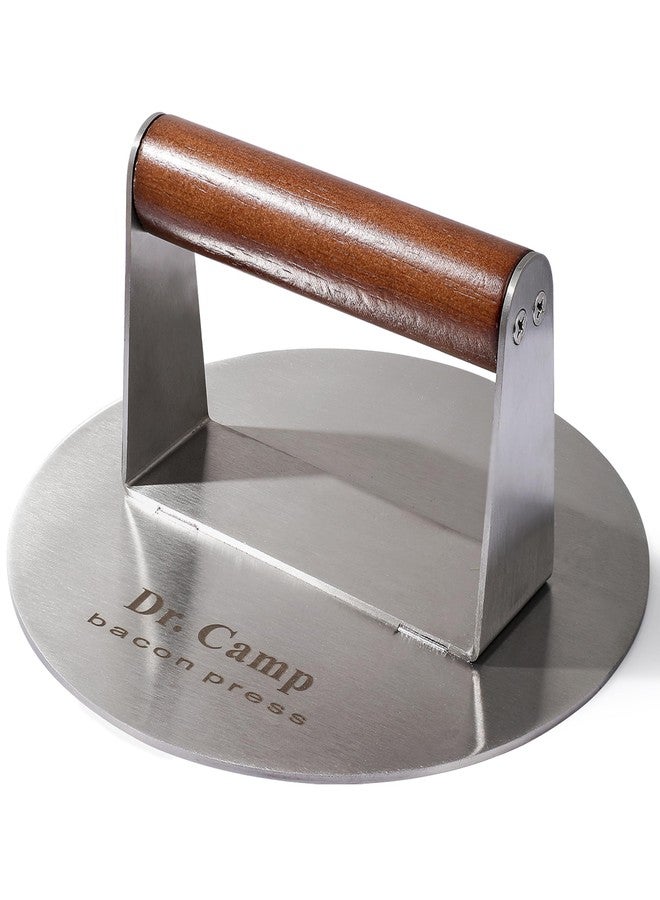Dr.Camp 7 Inch Stainless Steel Smash Burger Press Burger Smasher Bacon Press Meat Press for Griddle Flat Top Grill with Solid Wood Handle Smooth Bottom Heavy Duty (Round) - Image 1