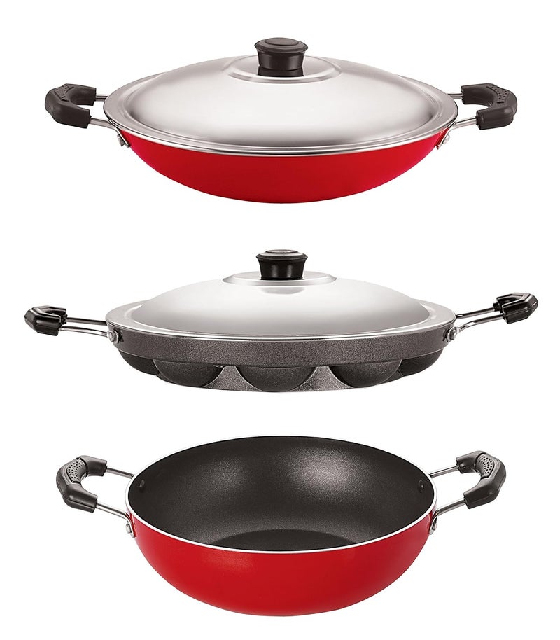 Nirlon Gas Compatible Kadai Appampatram and Appachatti Combo Cookware Set, 2.6mm_KD10_AP(12)_AC