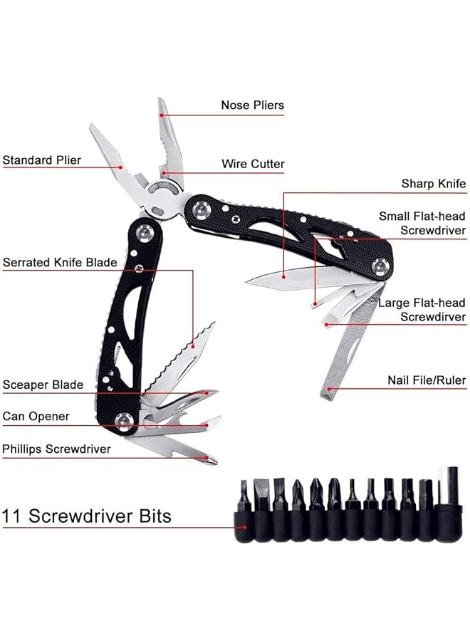 KASTWAVE Multi Tool Kit Plier Multitool Pliers Foldable Pliers Tool Stainless Steel Multi Purpose Outdoor Survival Kits With 11 Screwdriver Bits & Nylon Sheath Ideal Pocket Tool - Image 2