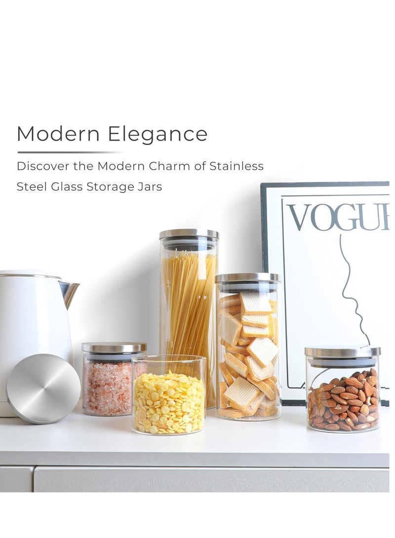 HOME ZONE Set of 3 56.1oz (1659ml) Clear Glass Food Storage Containers with Stainless Lids for Spice Sugar Tea Coffee Bean - Image 3