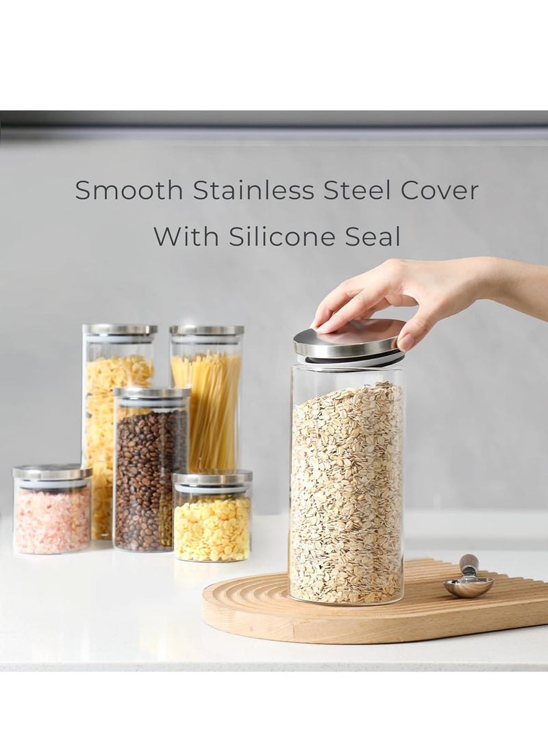 HOME ZONE Set of 3 56.1oz (1659ml) Clear Glass Food Storage Containers with Stainless Lids for Spice Sugar Tea Coffee Bean - Image 4