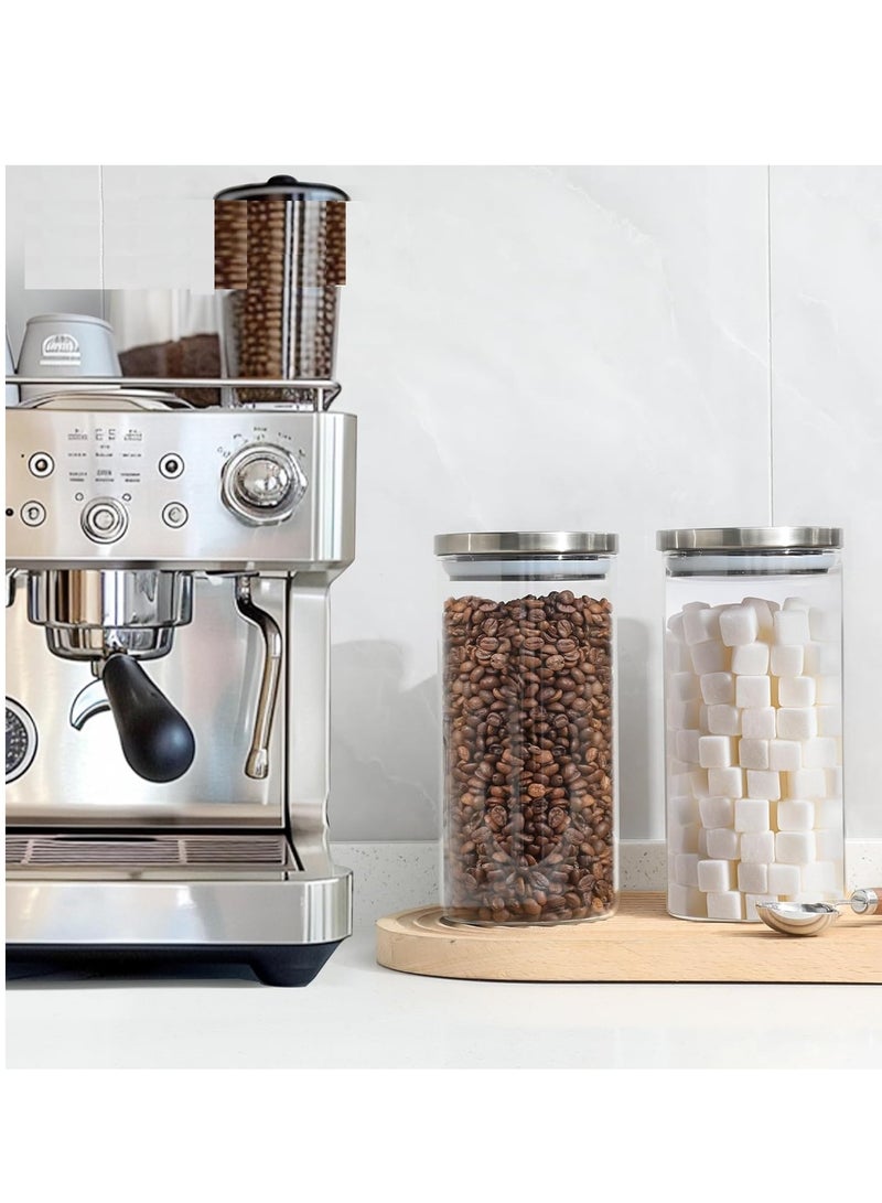 HOME ZONE Set of 3 56.1oz (1659ml) Clear Glass Food Storage Containers with Stainless Lids for Spice Sugar Tea Coffee Bean - Image 5