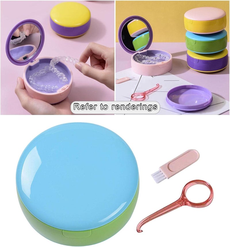 klarakoDual Layer Denture Retainer Case Breathable with Mirror Portable Mouth Guard Container Holder for Clear Aligner with Removal Tool Tray klarakoBlue Green - Image 5