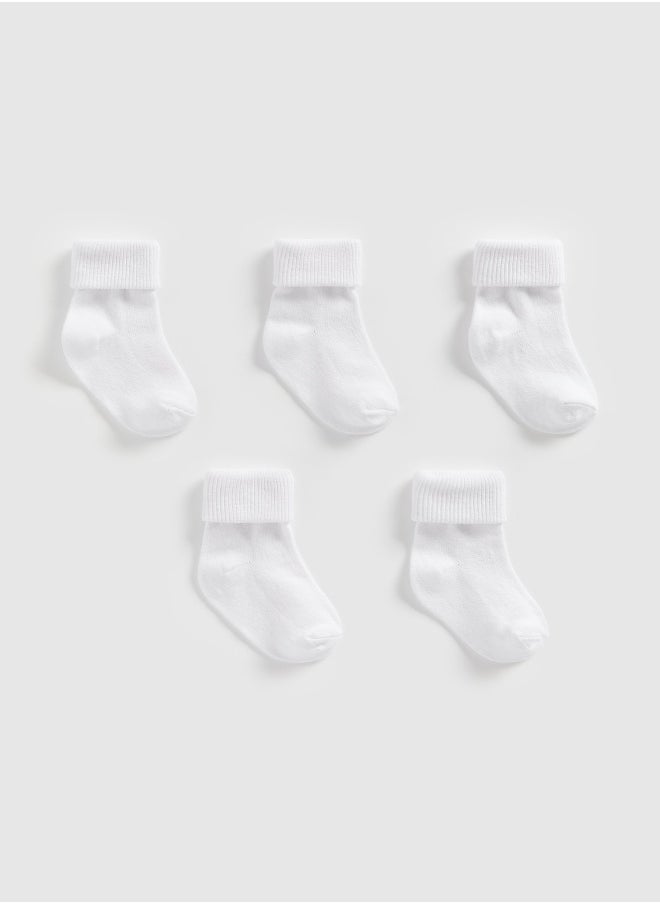 mothercare - White Turn-Over-Top Baby Socks - 5 Pack - Image 1