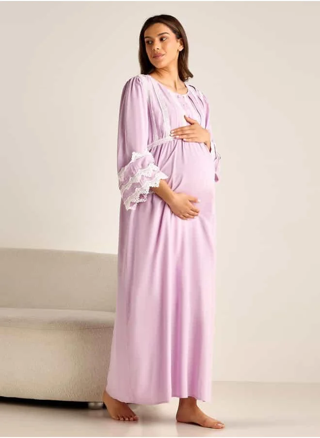 فاف Lace Detail Maternity Night Gown with 3/4 Sleeves