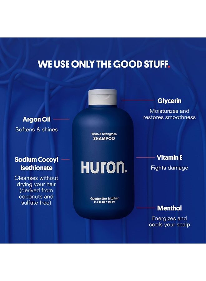 Huron شامبو للرجال - شامبو يومي للرجال للشعر الكامل والقوي - شامبو مغذي لشعر الرجال بزيت الأركان والفيتامينات E و B5 - 11.7 أونصة - Image 2