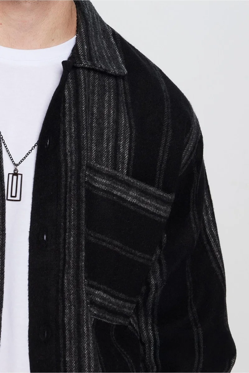 Tudors Men's Relax Fit Casual Cut Lumberjack Striped Single Pocket Winter Shirt