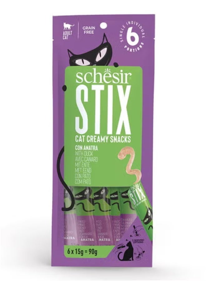 Schesir Stix Liquid Snack With Duck Flavors in Cream 6X15 G - Image 1