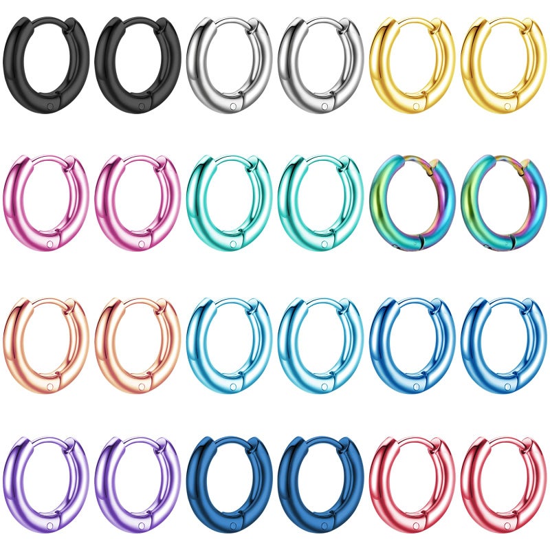 NEWITIN 12 Pairs Surgical Stainless Steel Hoop Earrings for Men Hypoallergenic Earring Huggie Cartilage Hoop Earring Set Colorful Small Hoop Earrings for Women Men - Image 1
