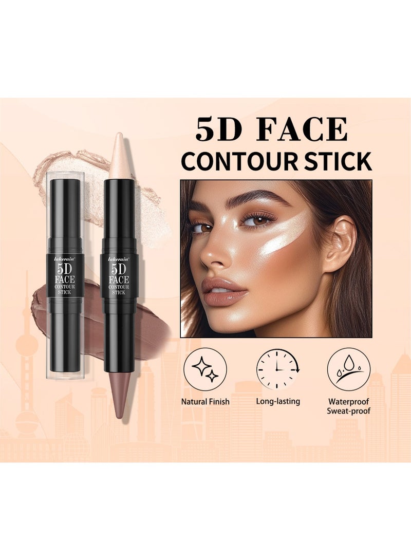 lakerain 5D Face Contour Stick, Double-Ended Concealer, Full Coverage, Natural Finish, Light to Medium Tone, All Skin Types, Paste Form - Image 2
