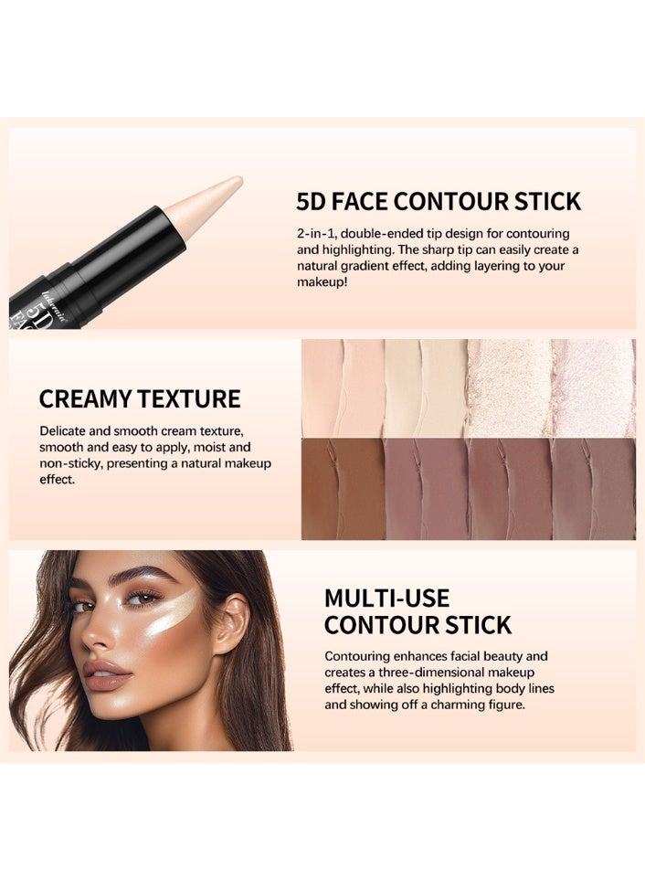 lakerain 5D Face Contour Stick, Double-Ended Concealer, Full Coverage, Natural Finish, Light to Medium Tone, All Skin Types, Paste Form - Image 4