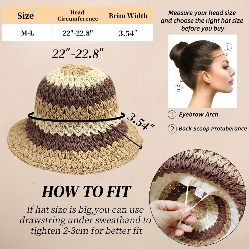 Askljeby Womens Sun Hats Wide Brim Summer Beach Hat for Women Foldable Travel Fedora Handmade Crochet Straw Hat Packable UPF50, Floral-5 - Image 2