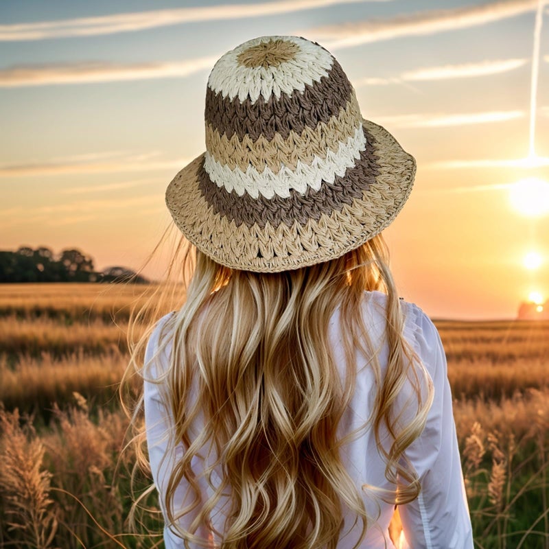 Askljeby Womens Sun Hats Wide Brim Summer Beach Hat for Women Foldable Travel Fedora Handmade Crochet Straw Hat Packable UPF50, Floral-5 - Image 3