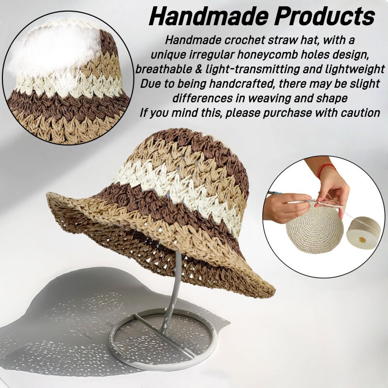 Askljeby Womens Sun Hats Wide Brim Summer Beach Hat for Women Foldable Travel Fedora Handmade Crochet Straw Hat Packable UPF50, Floral-5 - Image 5