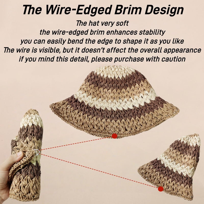 Askljeby Womens Sun Hats Wide Brim Summer Beach Hat for Women Foldable Travel Fedora Handmade Crochet Straw Hat Packable UPF50, Floral-5 - Image 4
