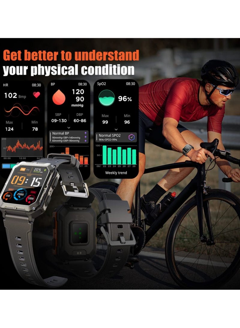 ساعة ذكية متينة للرجال ، ساعة رياضية مع الرد / إجراء مكالمة ، جهاز تعقب للياقة البدنية عداد الخطى سبو2 لعشاق الهواء الطلق-برتقالي - Image 4