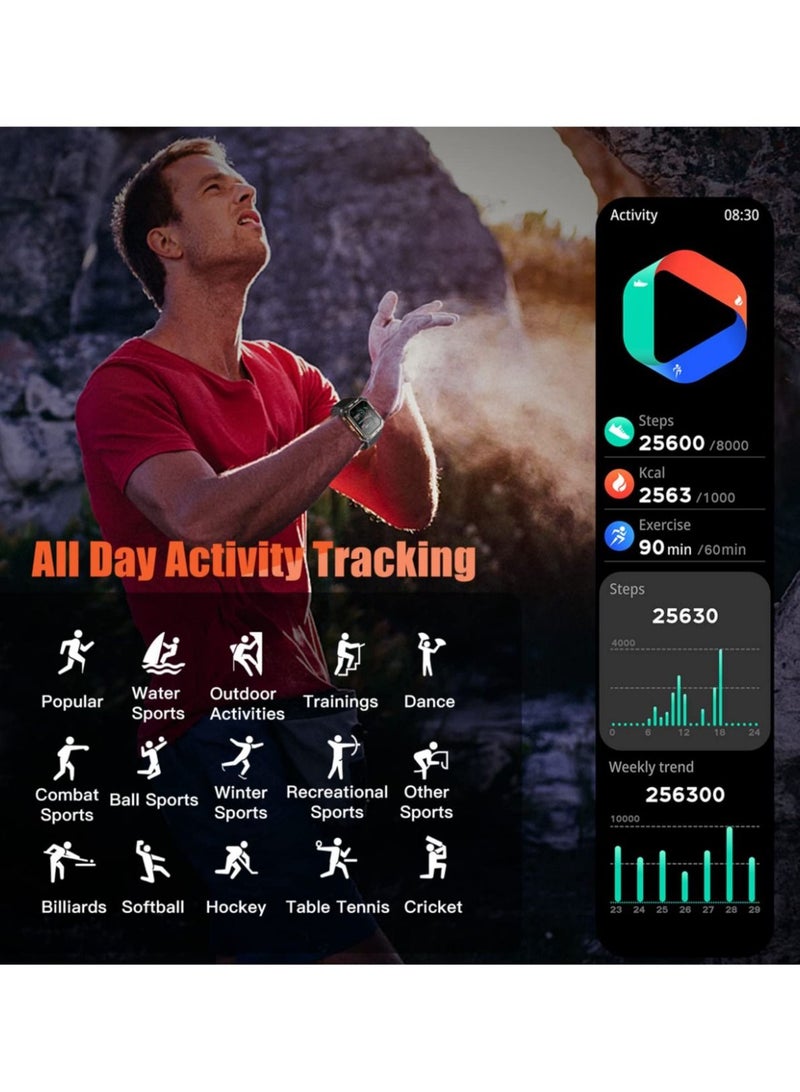ساعة ذكية متينة للرجال ، ساعة رياضية مع الرد / إجراء مكالمة ، جهاز تعقب للياقة البدنية عداد الخطى سبو2 لعشاق الهواء الطلق-برتقالي - Image 5