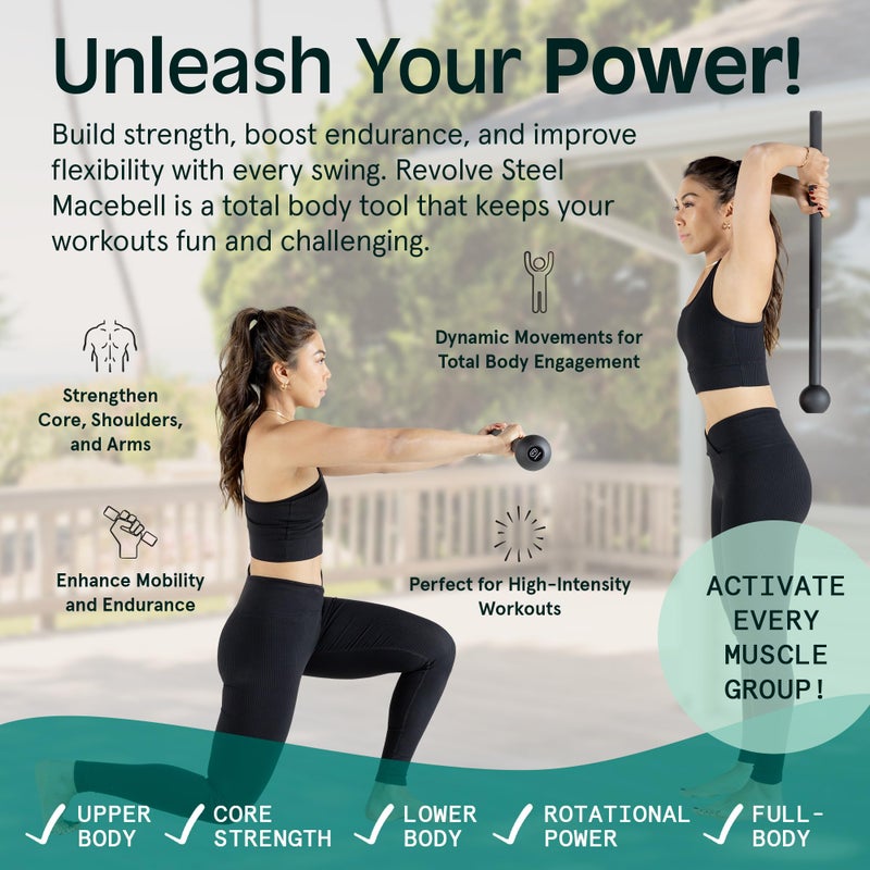 Retrospec Steel Mace Training Equipment - Weighted Fitness Macebell for Strength, Rehabilitation & Rotational Workouts - Durable All-Metal Construction with Knurled Grip - 5-30lb Options for Home Gym - Image 5