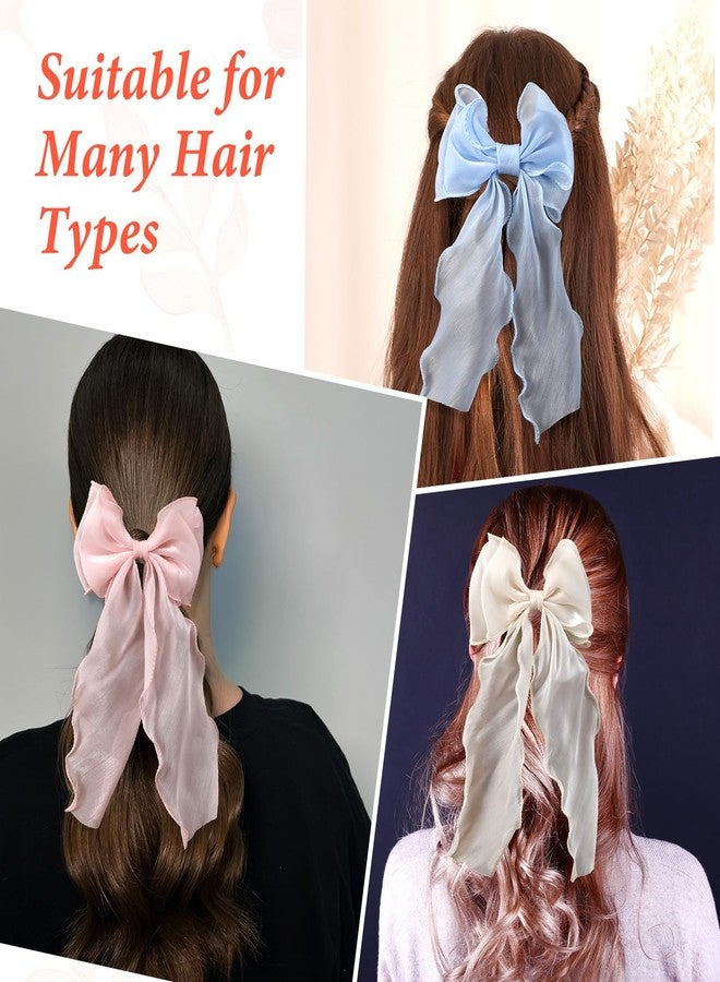 Matwsec 3PCS Pink Hair Bows Stain White Bow for Hair Big Silk Light Blue Hair Bow Clips for Wedding Birthday Party Bowknot Aesthetic Accessories - Image 4