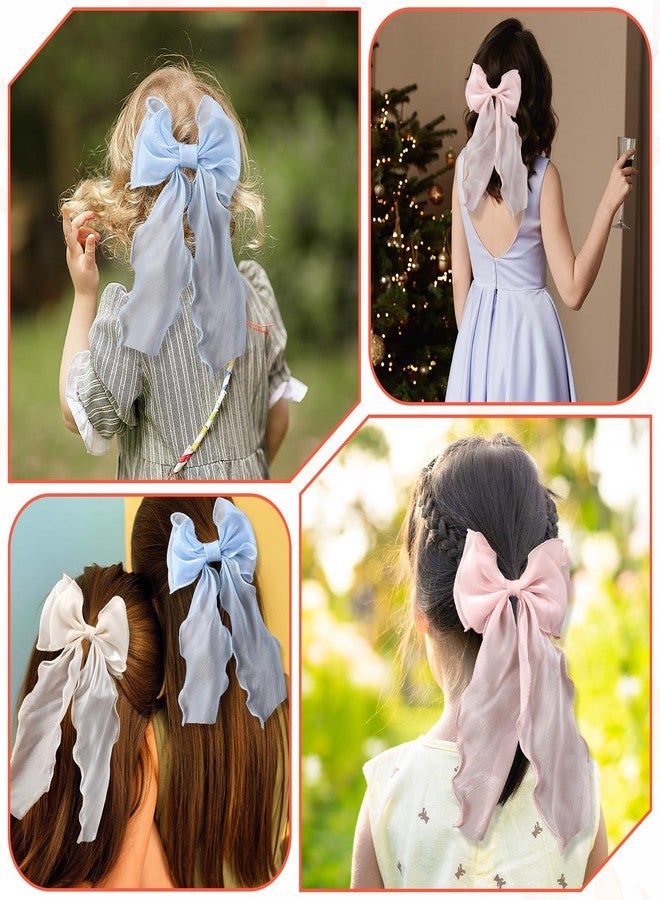 Matwsec 3PCS Pink Hair Bows Stain White Bow for Hair Big Silk Light Blue Hair Bow Clips for Wedding Birthday Party Bowknot Aesthetic Accessories - Image 3