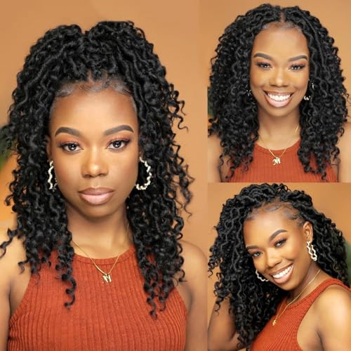 Forevery Goddess Locs Crochet Hair 12 Inch Faux Locs Crochet Hair 6 Packs Pre Looped Crochet Hair for Black Women, Boho Crochet Locs with Curly Ends 1B - Image 1