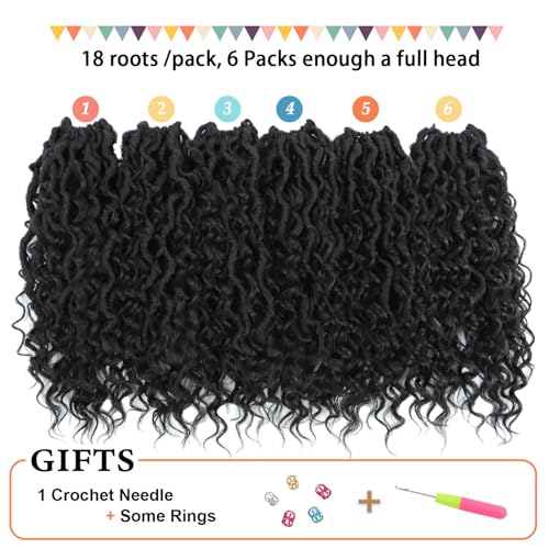 Forevery Goddess Locs Crochet Hair 12 Inch Faux Locs Crochet Hair 6 Packs Pre Looped Crochet Hair for Black Women, Boho Crochet Locs with Curly Ends 1B - Image 5