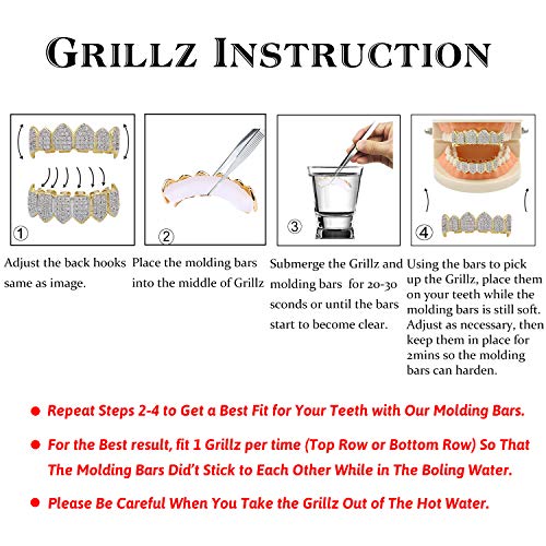 TOPGRILLZ 14K Gold Plated Open Face Top and Bottom Grillz for Your Teeth Vampire Grill Hip Hop Cosplay Costume Rapper Accessory (Gold Vampire) - Image 4