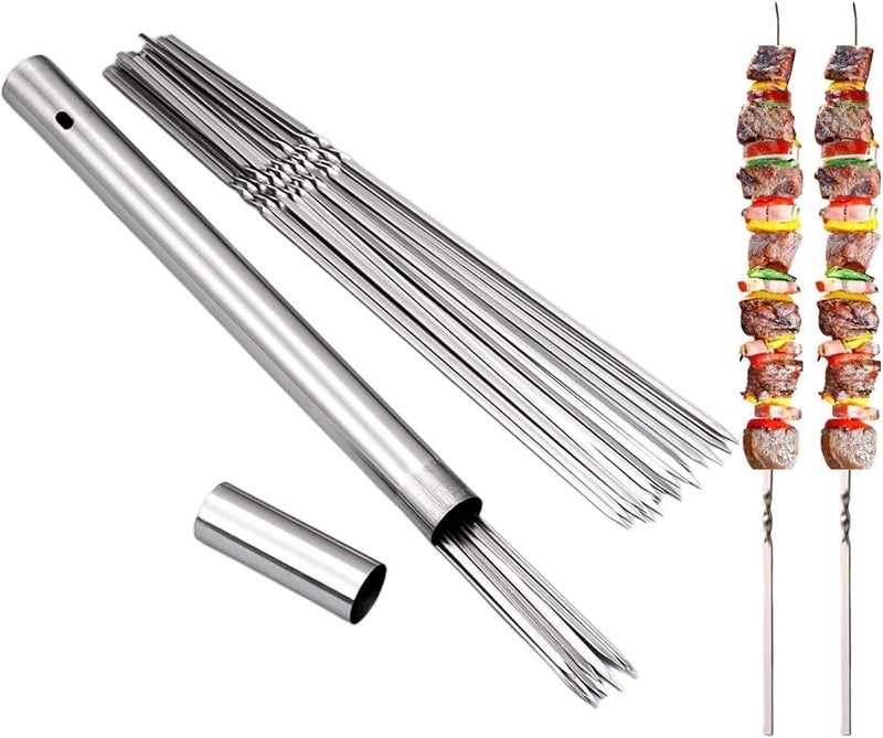 WILLBBQ 304 Stainless Steel 13.2" Long Flat Barbecue Skewers,20PCS/40PCS BBQ Kebab Skewers with Portable Metal Storage Tube,Reusable for Grilling Barbecue Kitchen Party and Outdoor Cooking (20PCS) - Image 1