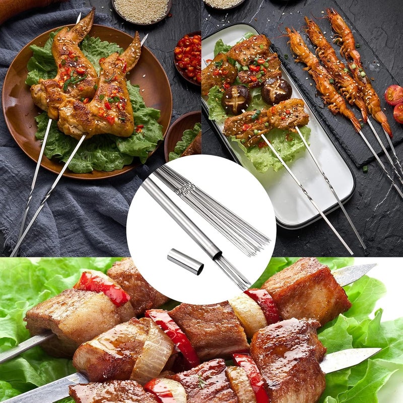 WILLBBQ 304 Stainless Steel 13.2" Long Flat Barbecue Skewers,20PCS/40PCS BBQ Kebab Skewers with Portable Metal Storage Tube,Reusable for Grilling Barbecue Kitchen Party and Outdoor Cooking (20PCS) - Image 3