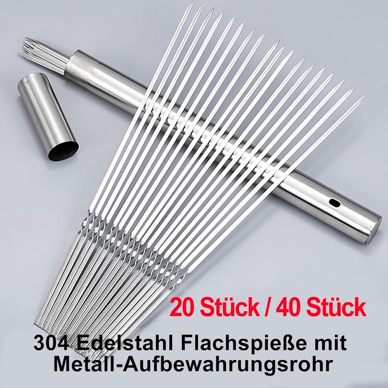 WILLBBQ 304 Stainless Steel 13.2" Long Flat Barbecue Skewers,20PCS/40PCS BBQ Kebab Skewers with Portable Metal Storage Tube,Reusable for Grilling Barbecue Kitchen Party and Outdoor Cooking (20PCS) - Image 2
