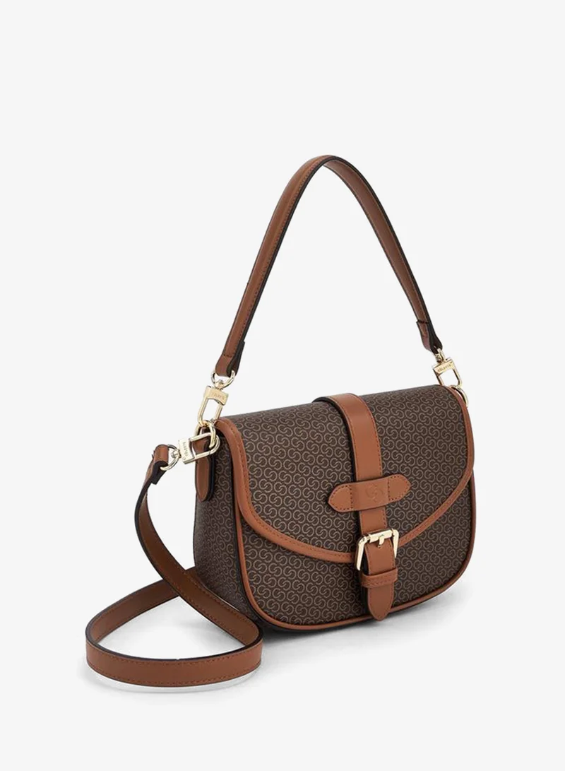 Celeste TAN Monogram Print Crossbody Bag with Button Closure for Women | Best Price UAE