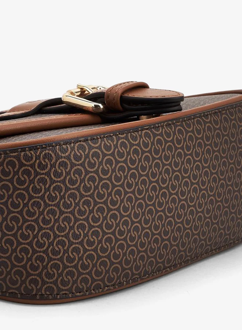 Celeste TAN Monogram Print Crossbody Bag with Button Closure for Women | Best Price UAE