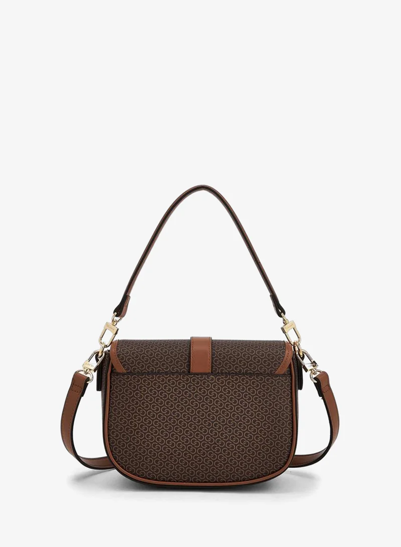 Celeste TAN Monogram Print Crossbody Bag with Button Closure for Women | Best Price UAE