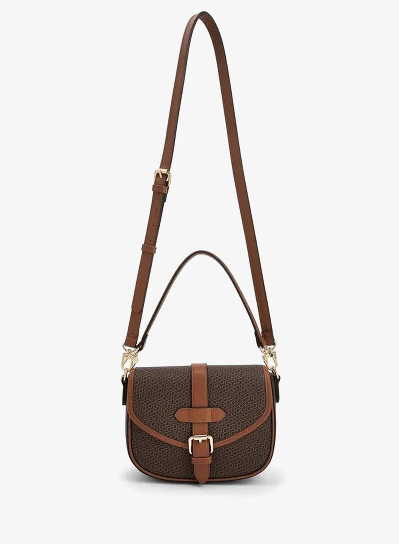 Celeste Monogram Print Crossbody Bag with Button Closure