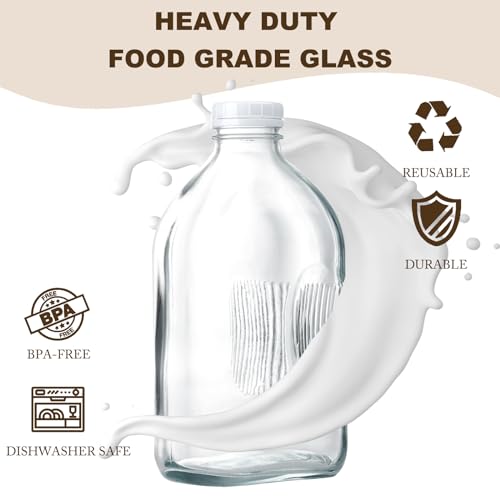 FyndraX Glass Milk Jugs Bottles - Half Gallon / 2Qt Container Pitcher with Airtight Screw Lids and Handle for Milk, Breastmilk, Juice, Iced Tea, Cold Water, 64 OZ Set of 2 - Image 2