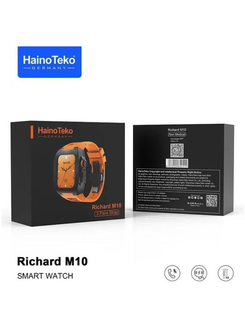 Haino Teko Richard M10 Smartwatch for Unisex Adults – Full Touch Display, Bluetooth Calling, Health & Fitness Tracking, Includes 3 Interchangeable Straps, Long Battery Life, Sleek Lightweight Design for Everyday Use - Image 2