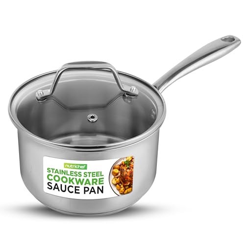 NutriChef وعاء ستانلس ستيل 2 كوارت مع غطاء من نوتري شيف - قدر ثقيل مع مقHandles مريحة لجميع أنواع المواقد