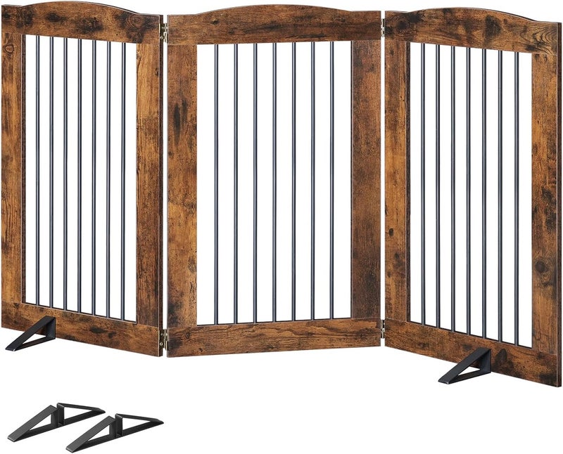 HOOBRO Indoor Dog Gate with Support Feet Freestanding Pet Gate for Doorway Stairs 315 Inch 3 Panels Folding Dog Fence 360 Hinge for Easy Access Sturdy Iron Pipe Rustic Brown BF06PP03 - Image 1