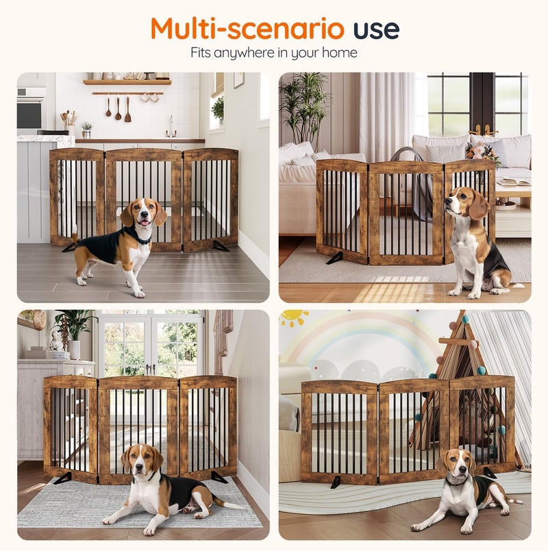 HOOBRO Indoor Dog Gate with Support Feet Freestanding Pet Gate for Doorway Stairs 315 Inch 3 Panels Folding Dog Fence 360 Hinge for Easy Access Sturdy Iron Pipe Rustic Brown BF06PP03 - Image 4