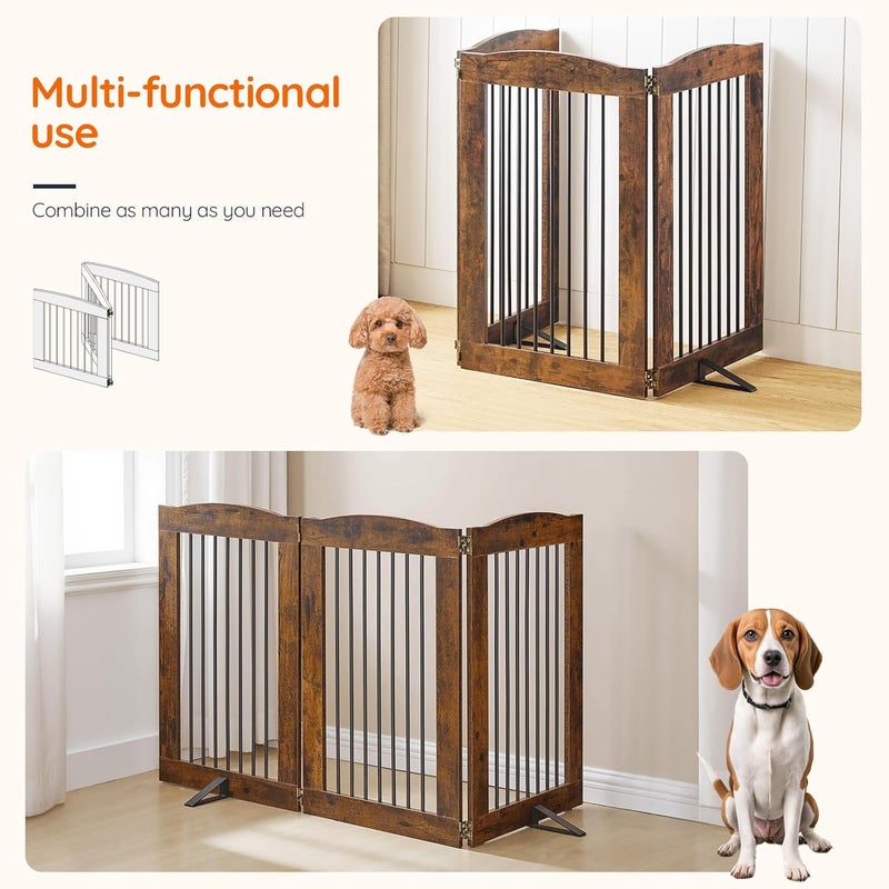 HOOBRO Indoor Dog Gate with Support Feet Freestanding Pet Gate for Doorway Stairs 315 Inch 3 Panels Folding Dog Fence 360 Hinge for Easy Access Sturdy Iron Pipe Rustic Brown BF06PP03 - Image 5