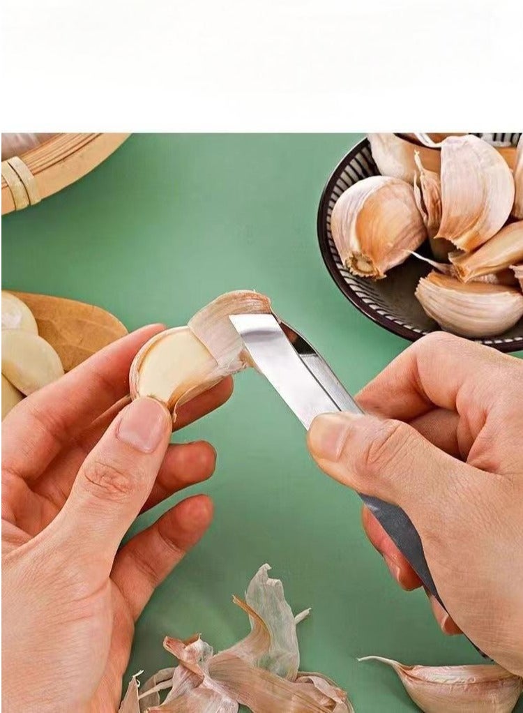 مقشرة ثوم من الفولاذ المقاوم للصدأ مكونة من 3 قطع - ملقط مزيل جلد الثوم سهل وسريع للاستخدام في المطبخ - Image 4