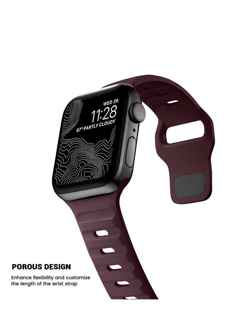Compatible with Apple Watch Band 49mm 46mm 45mm 44mm 42mm Bands for Men Women, Unique Rugged Design Silicone Wristband Strap for iWatch Ultra 2/1 Series 10/9/8/7/6/5/4/3/2/1/SE Burgundy Red - Image 2