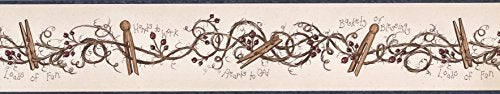 Chesapeake Clothes Pegs Clothespins on Vine Kitchen Bathroom Wallpaper Border Retro Design Roll 15 x 45 - Image 3