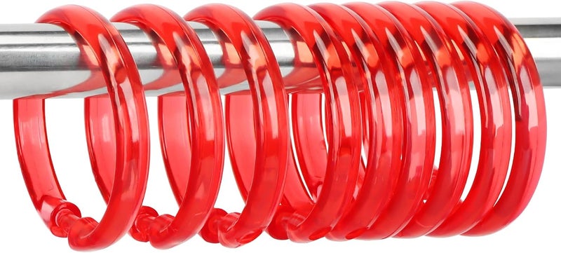 Qulable Shower Curtain Rings-12 Pack- Plastic Shower Curtain Hooks O-Shaped Rings Hook Glide Easily on Bathroom Shower Rod(Red) - Image 4